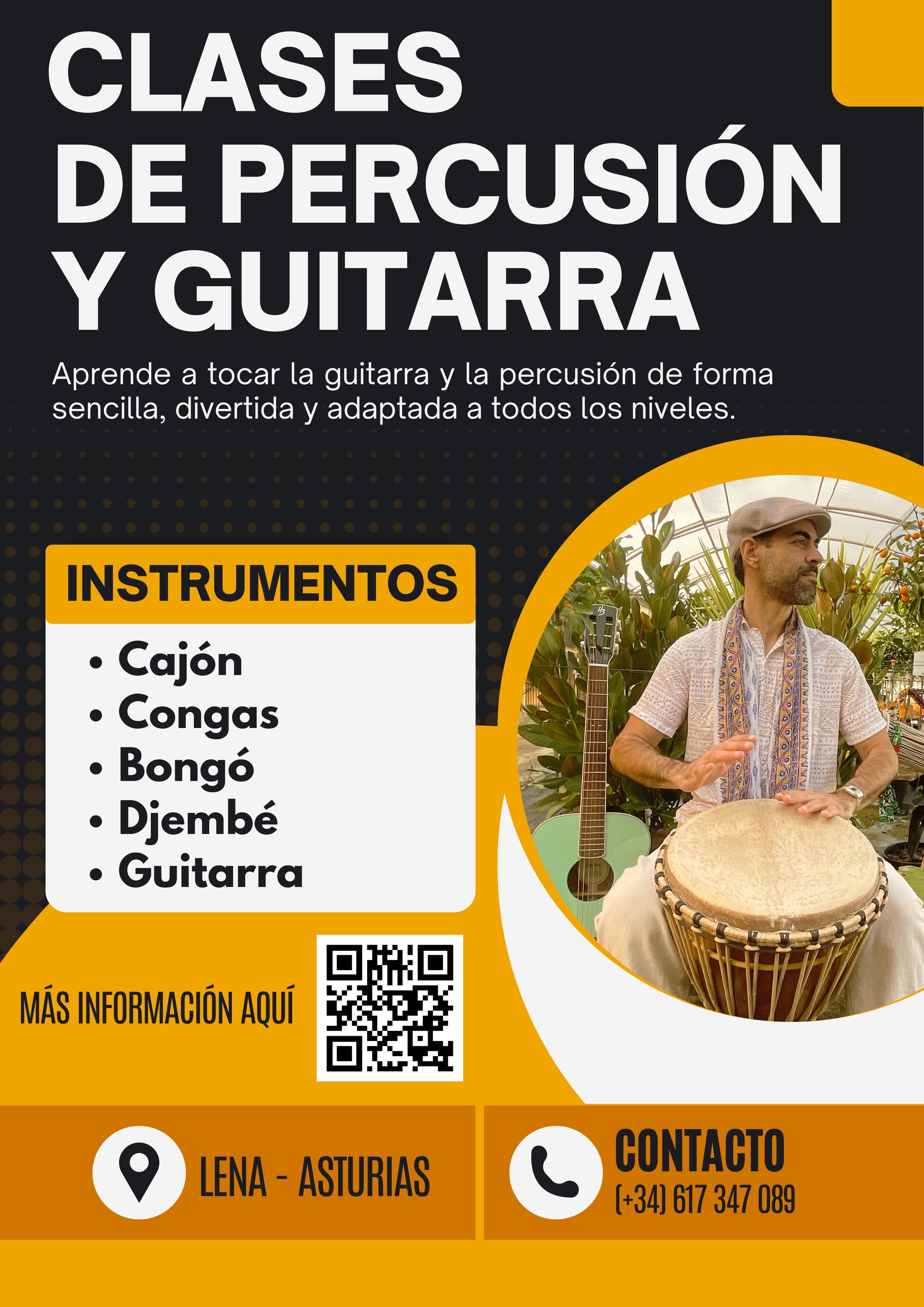 Clases de Percusión y Guitarra en Lena, Asturias